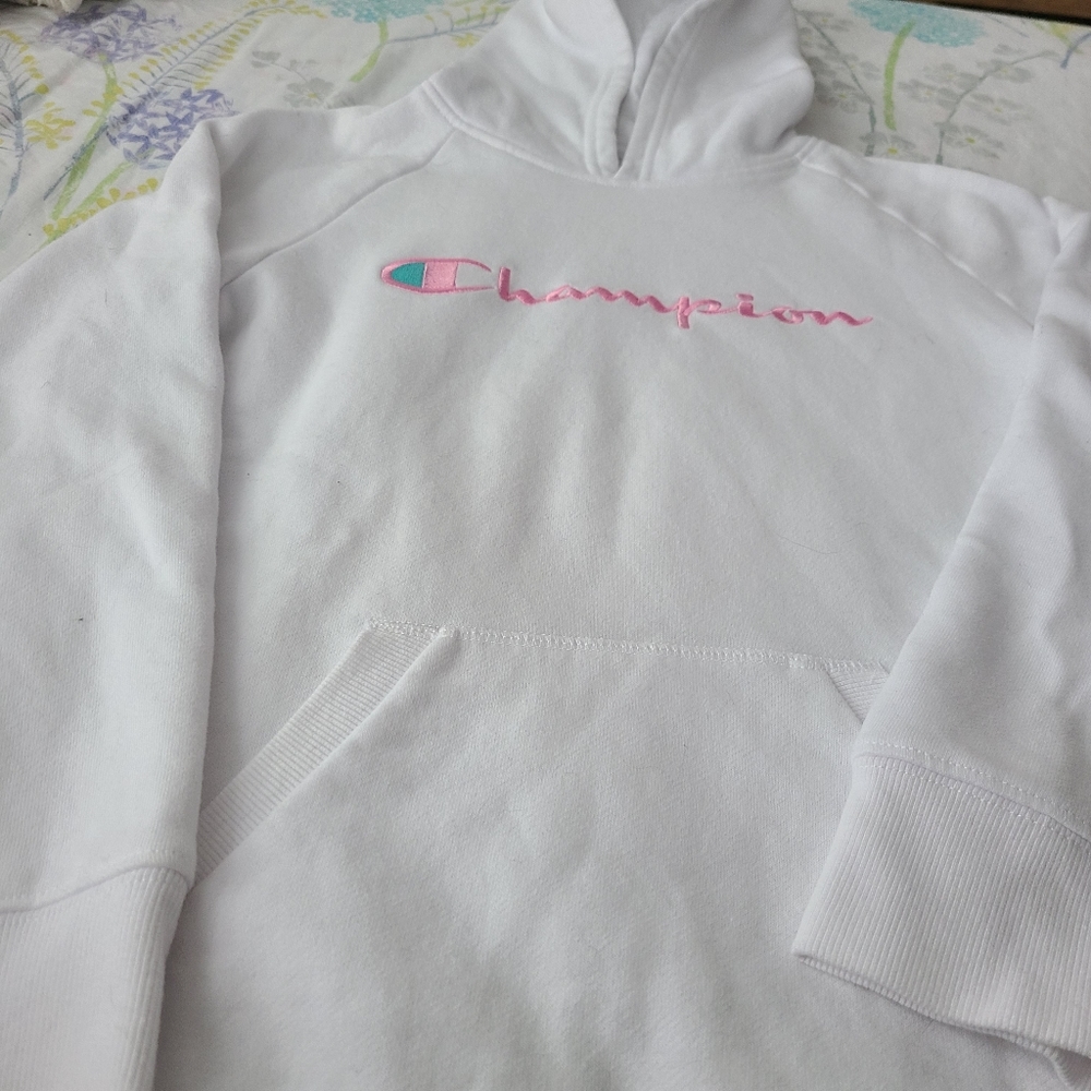 💗 GIRLS WHITE CHAMPION HOODIE SWEATSHIRT💗